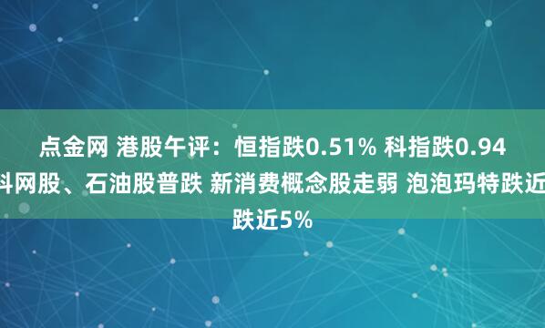 点金网 港股午评：恒指跌0.51% 科指跌0.94% 科网股、石油股普跌 新消费概念股走弱 泡泡玛特跌近5%